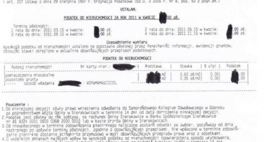 Sierakowice. Problem z odczytaniem decyzji podatkowej