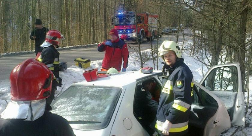 Węsiory. Peugeot wypadł z drogi