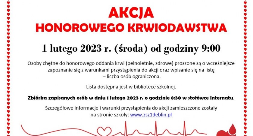 Zbiórka krwi w ZSZ nr 1 w Dęblinie