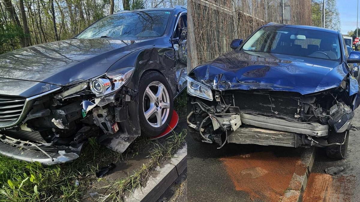 Kolizja dwóch samochodów na obwodnicy Jaworzna