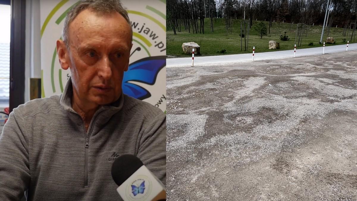 Mieszkaniec komentuje zły stan nawierzchni na parkingu na Sosinie