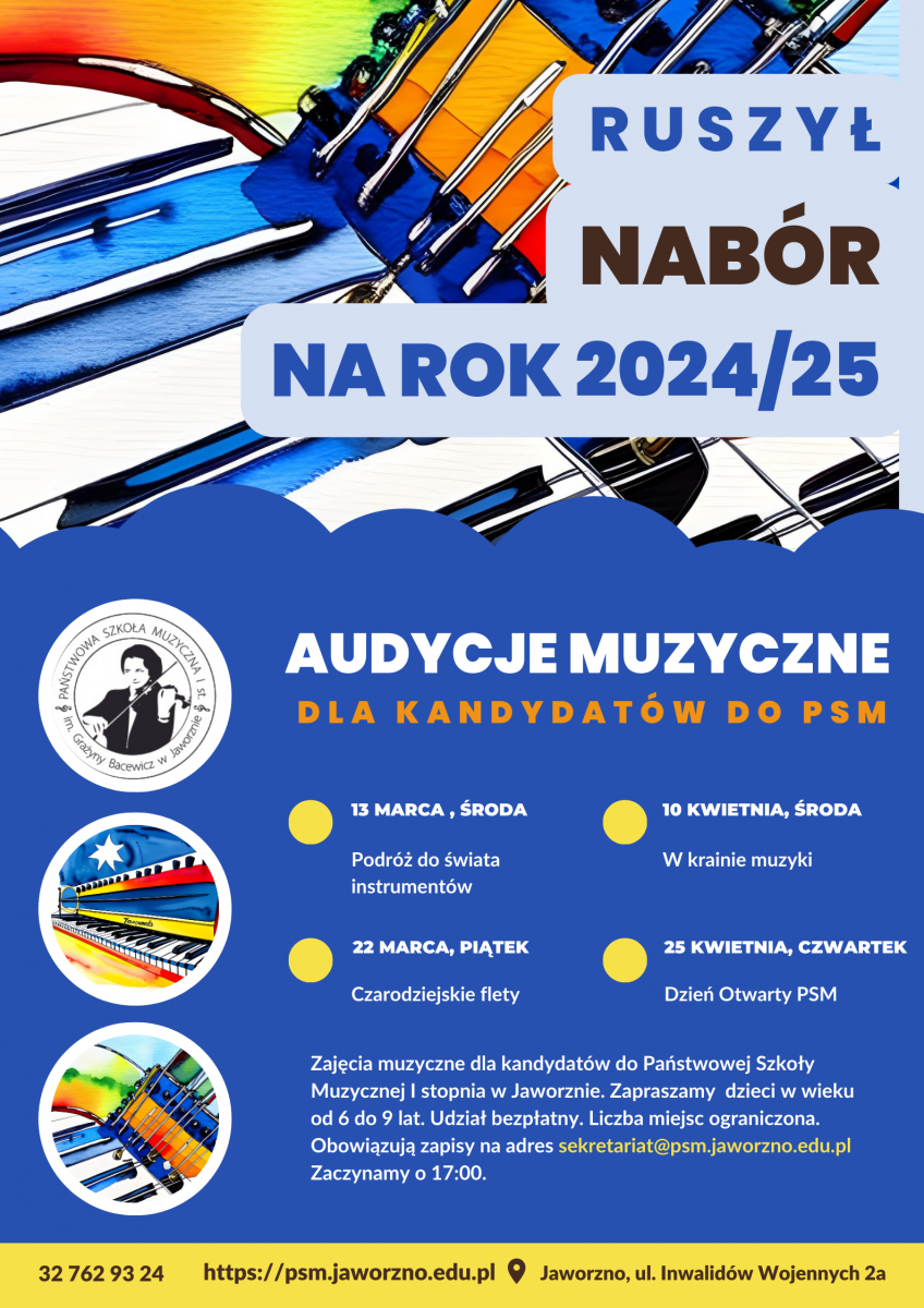 Jaworznicka szkoła muzyczna zaprasza kandydatów na zajęcia muzyczne