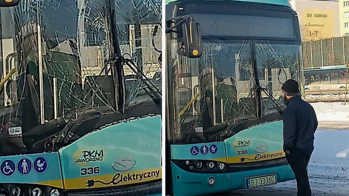 Rozbita szyba w autobusie PKM