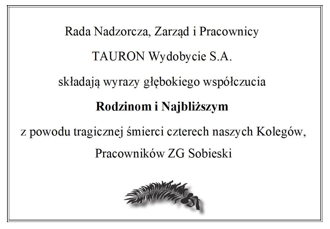 Kondolencje dla rodzin zmarłych górników