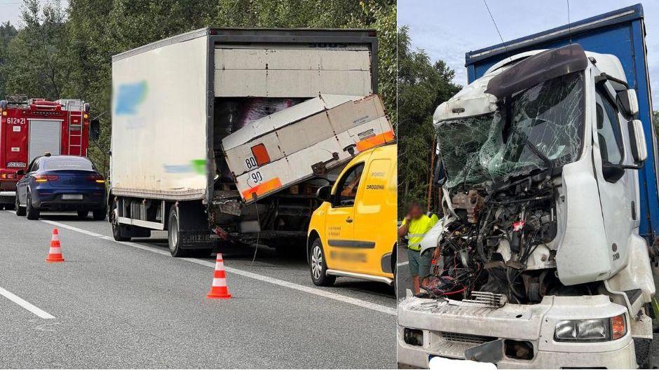 Kolizja dwóch ciężarówek na S1 na wysokości Jaworzna