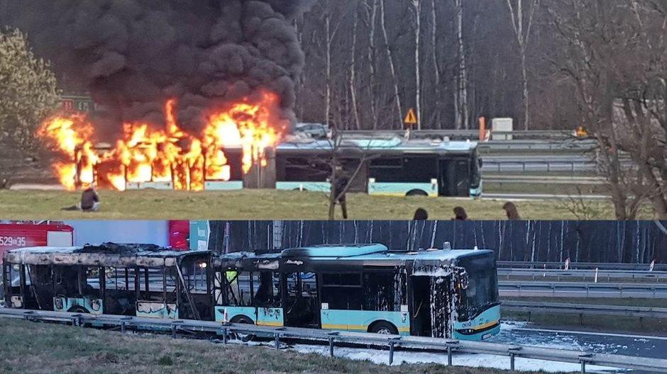 Pożar autobusu na autostradzie A4 [Wideo]