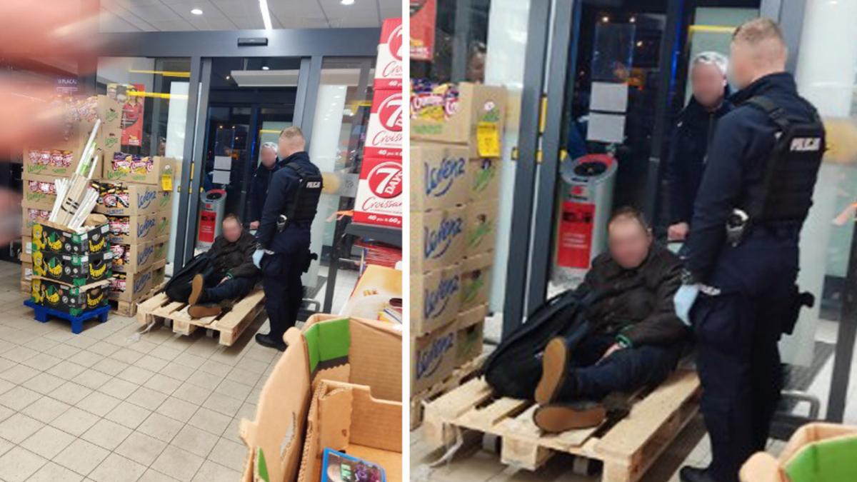 Niesforny klient wywieziony ze sklepu na paleciaku