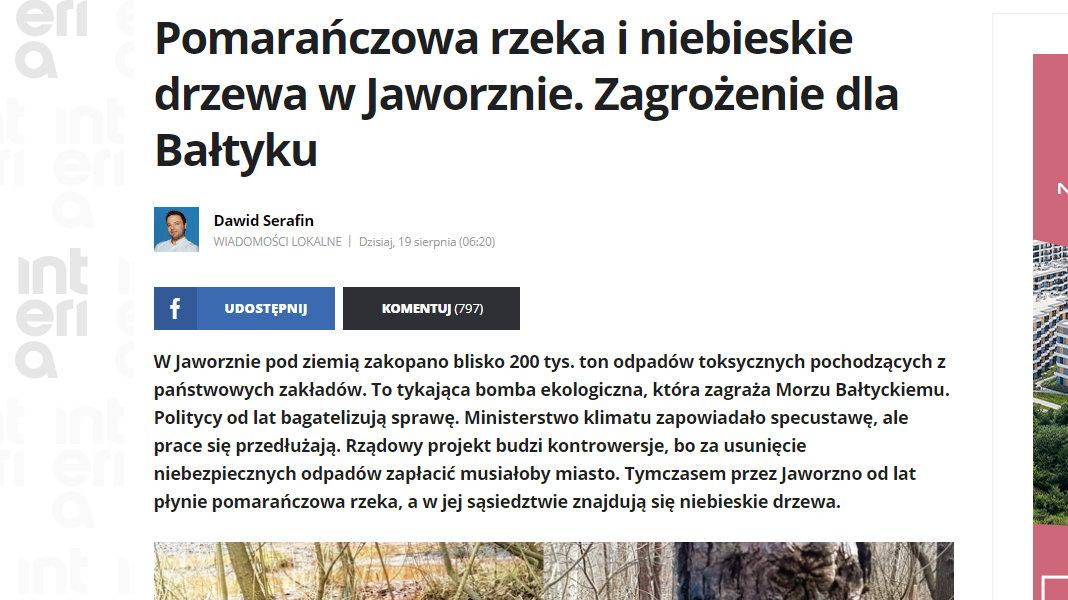 Pomarańczowa rzeka i niebieskie drzewa w Jaworznie - interia.pl o Jaworznie