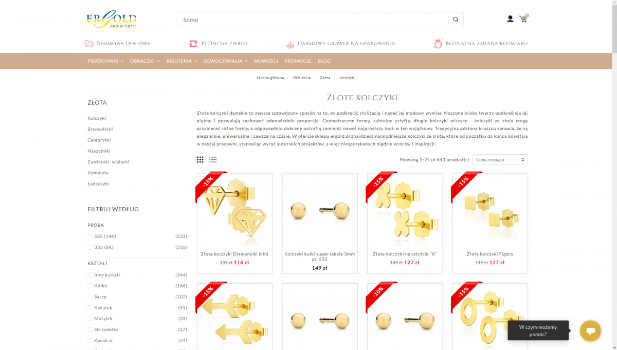 Złote kolczyki - polecany sklep online