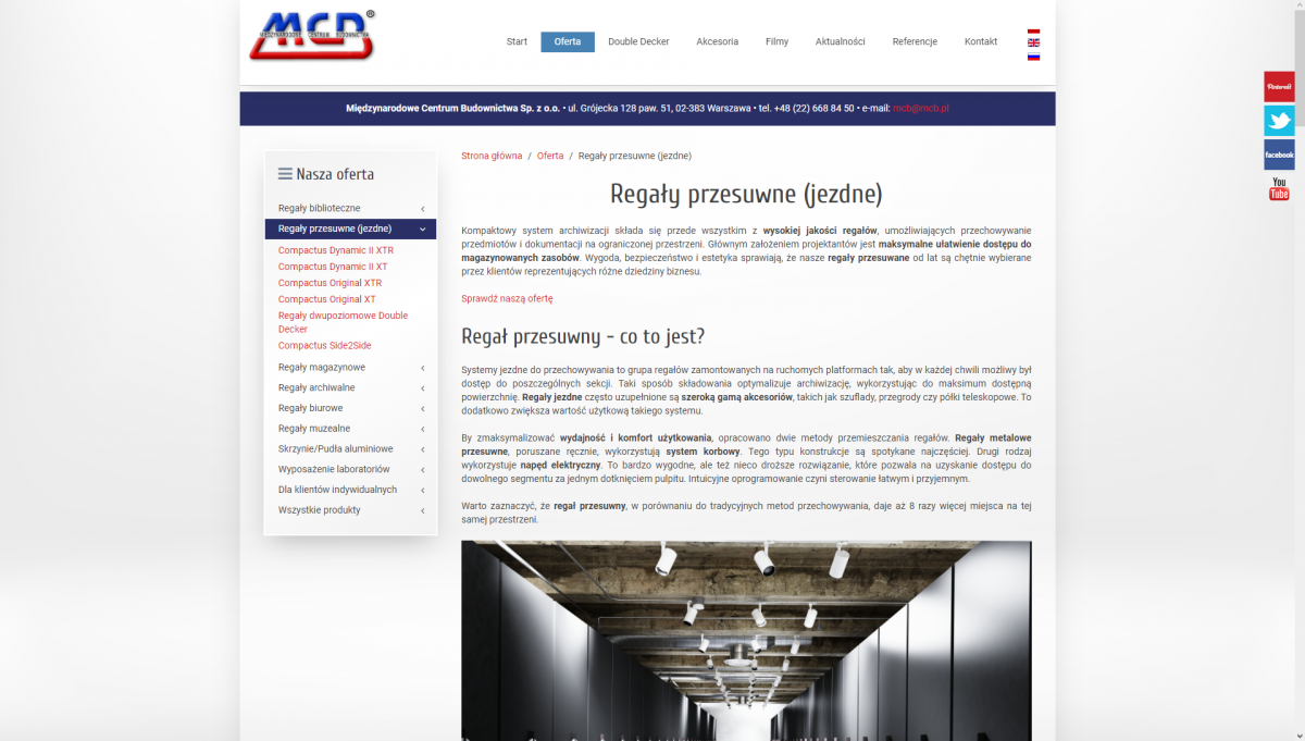 Regały przesuwne do magazynu, biblioteki lub archiwum