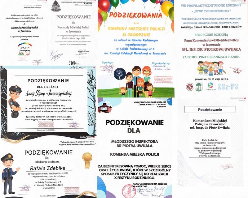 Jaworznickie placówki składają podziękowania jaworznickiej policji