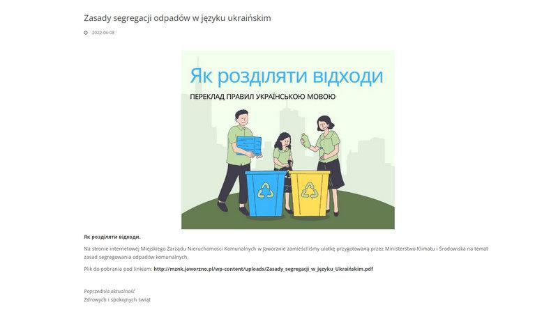 MZNK w Jaworznie przypomina zasady segregacji odpadów uchodźcom z Ukrainy