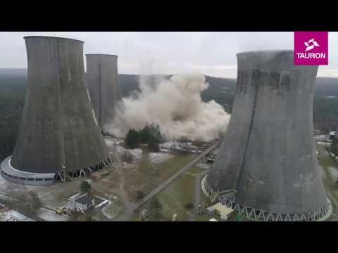 Wyburzanie drugiej chłodni kominowej w Elektrowni Siersza