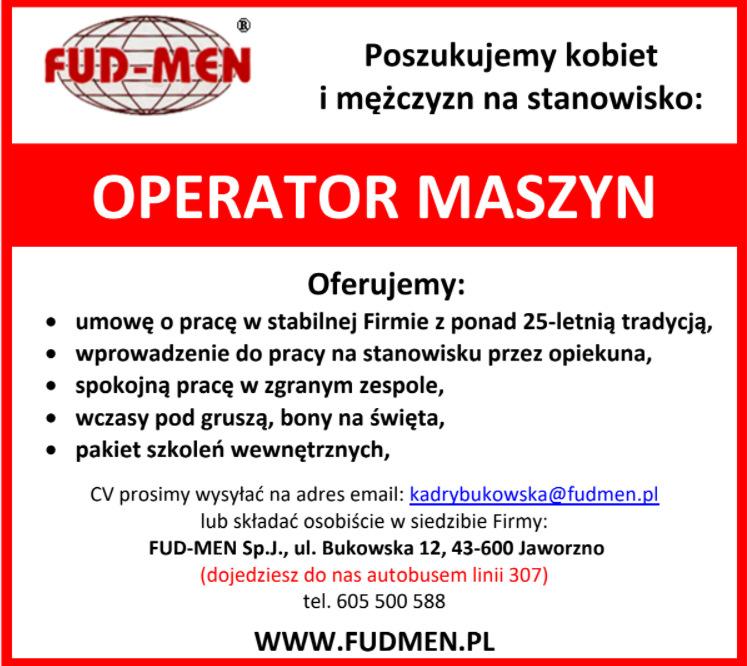 FUD-MEN poszukuje operatorów maszyn