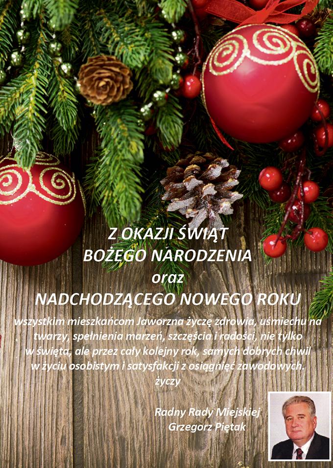 Życzenia świąteczne: Grzegorz Piętak, Radny Rady Miejskiej