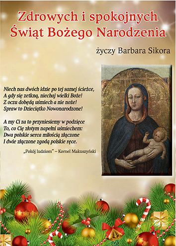 Życzenia świąteczne: Barbara Sikora