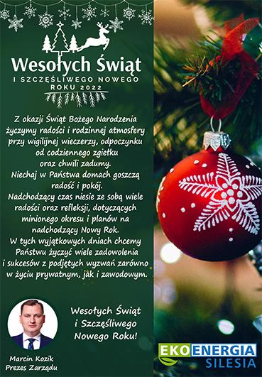 Życzenia świąteczne: Marcin Kozik, Prezes Zarządu Ekoenergia Silesia S.A.