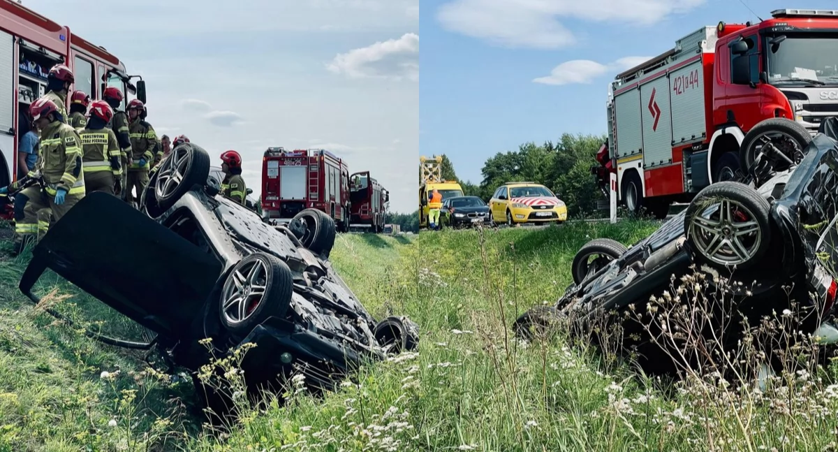 Samochód osobowy dachował na autostradzie A4