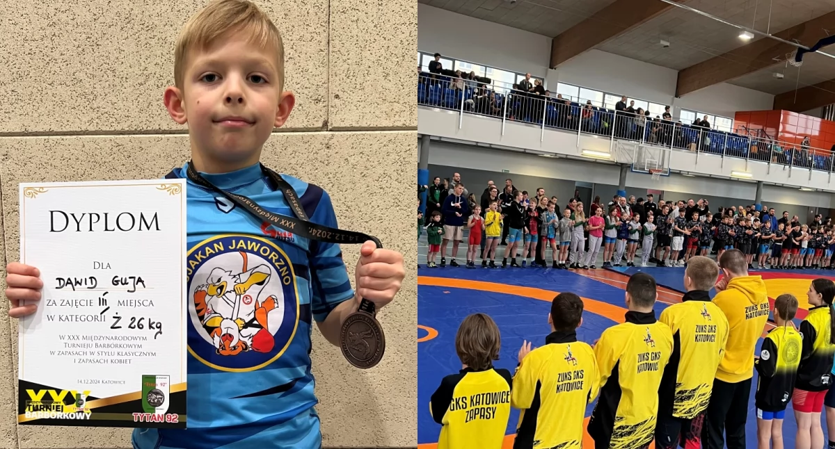 Dawid Guja na podium w Zapasach