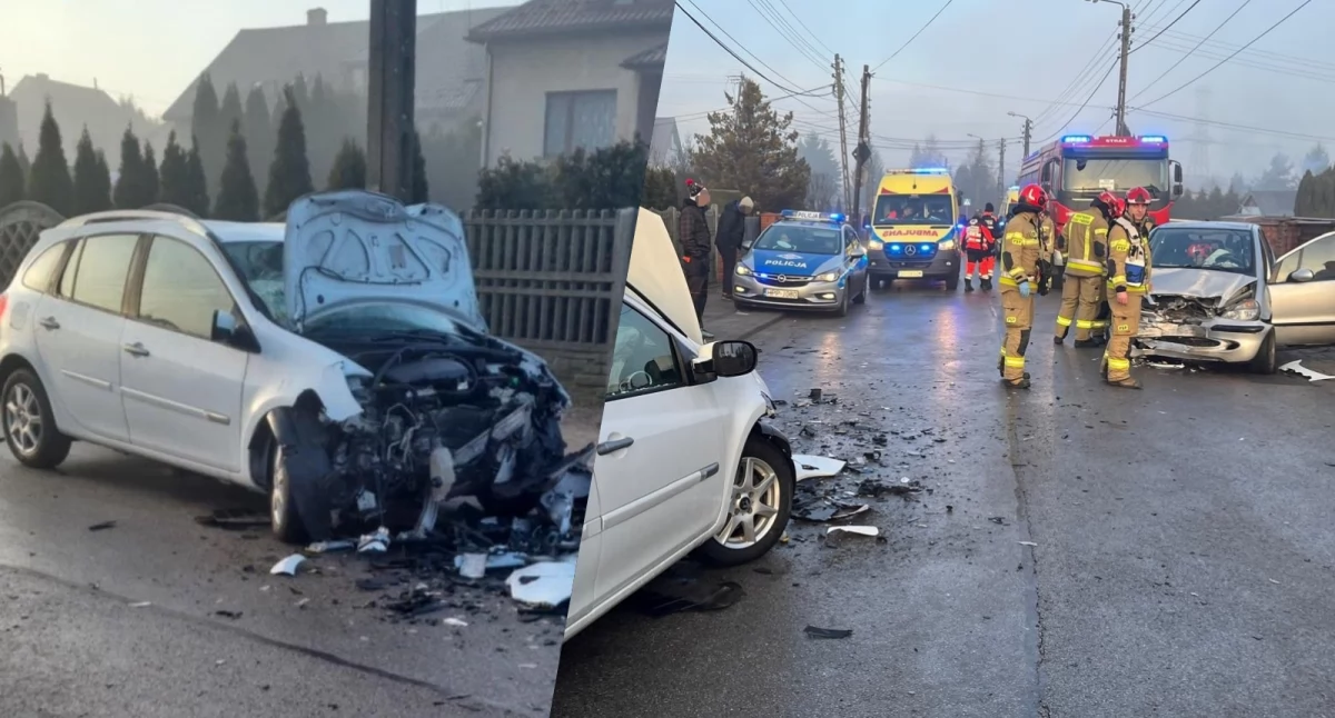 Poszkodowana kobieta po zderzeniu czołowym