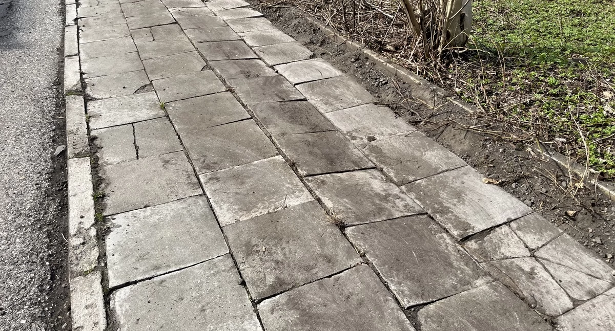 Falujący i porośnięty chodnik zagrożeniem dla pieszych