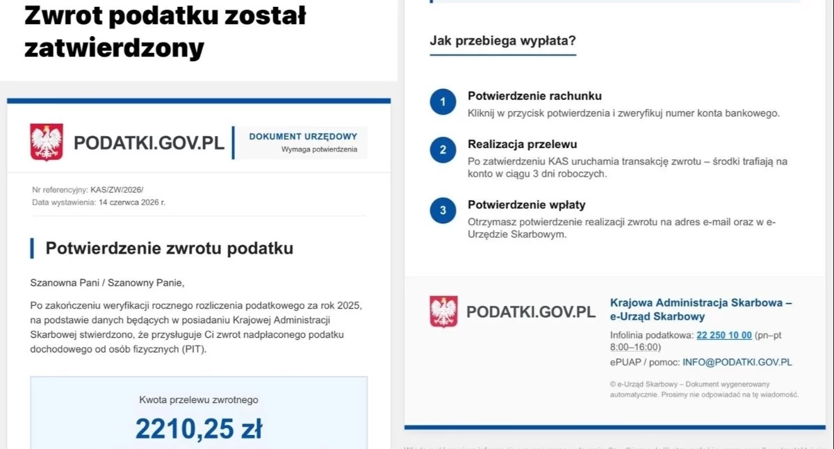 Uwaga na fałszywe wiadomości o zwrocie podatku