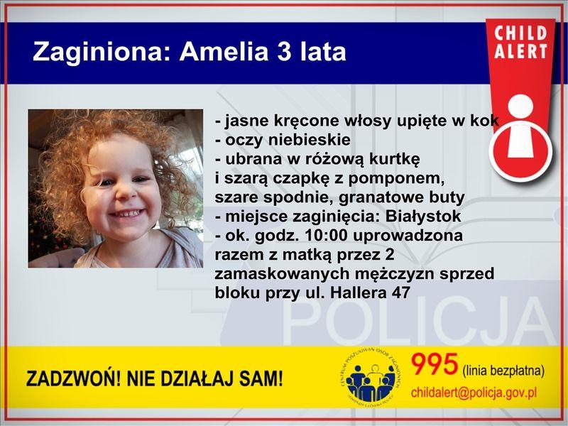 10 tysięcy nagrody za wskazanie miejsca pobytu Amelki