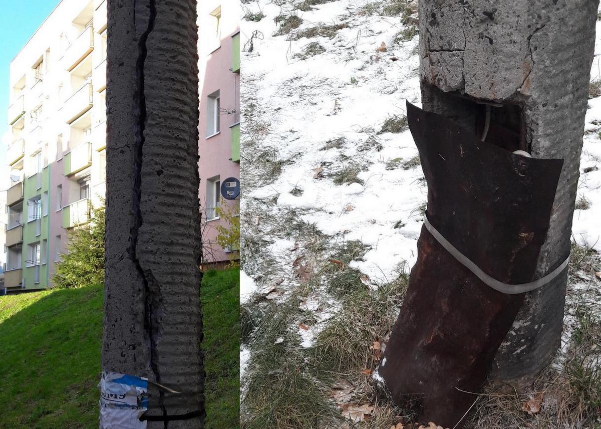 Uszkodzone słupy oświetleniowe na Podwalu