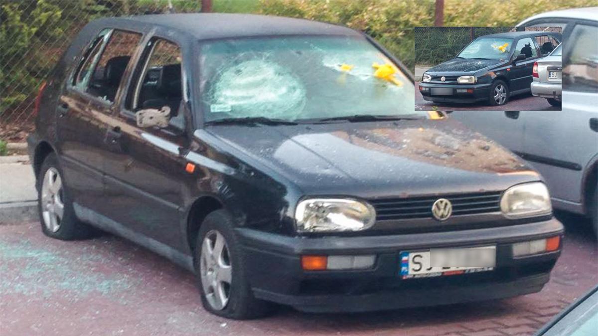 Zdewastowane auto na Nowej