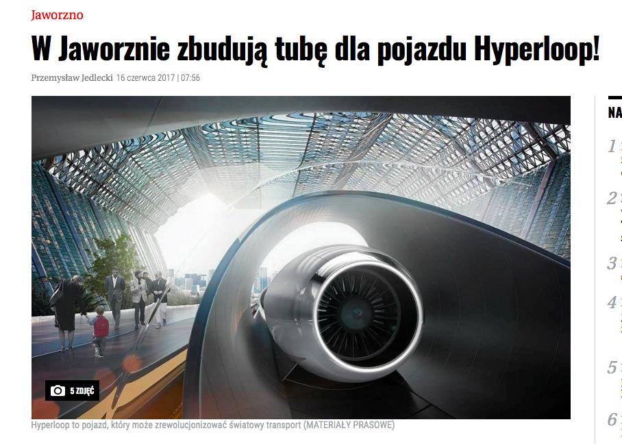 Gazeta Wyborcza: W Jaworznie zbudują tubę dla pojazdu Hyperloop!