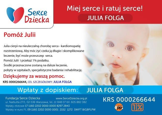 Przekaż 1% na leczenie Julii – córki Mariana Folgi