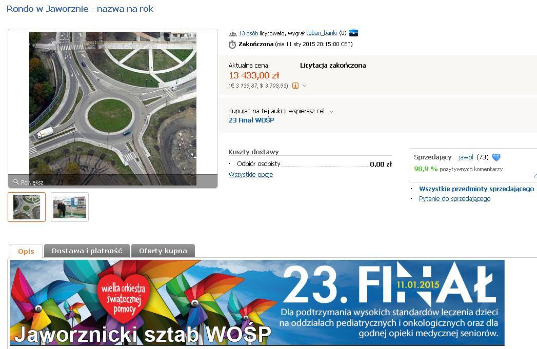 Rondo sprzedane za 13 433 zł