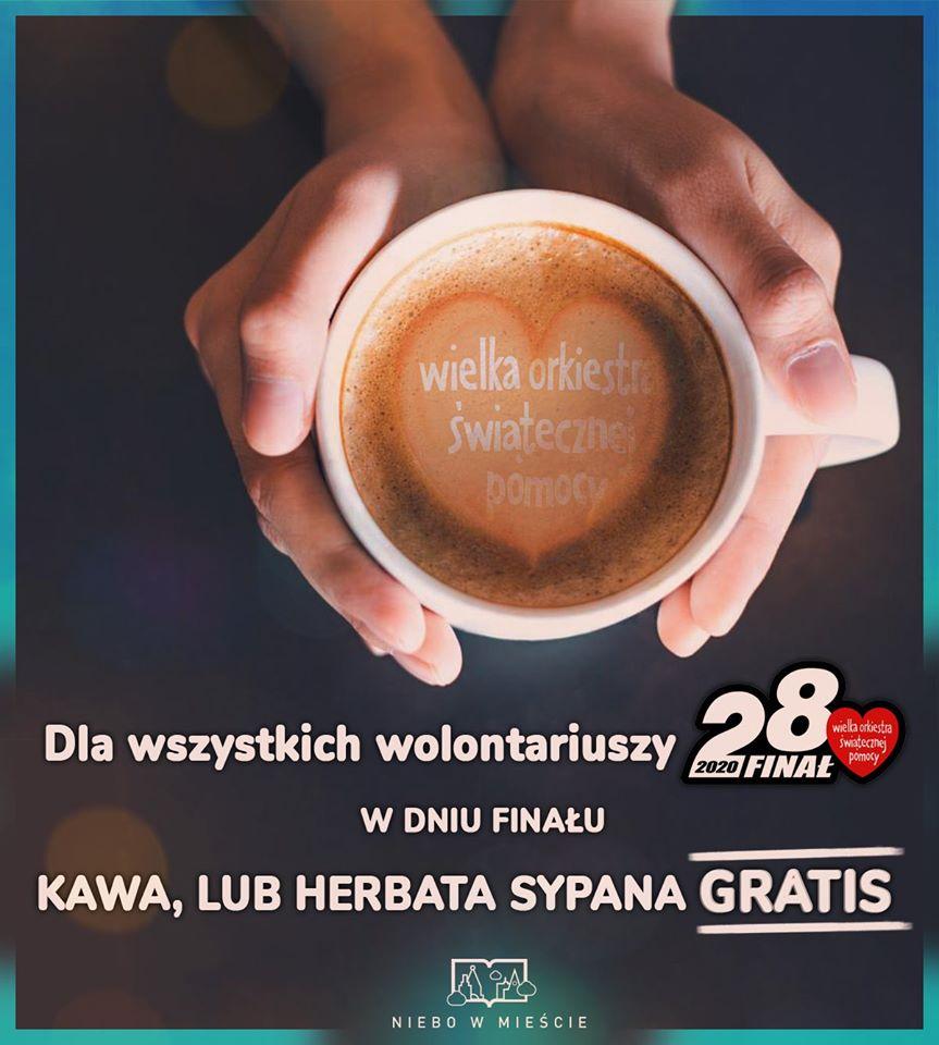 Darmowe kawa i herbata dla wolontariuszy WOŚP w Niebie w Mieście