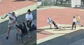 Pobił kobietę za bluzę Wisły Kraków. Szokujące sceny zarejestrował monitoring na boisku szkolnym