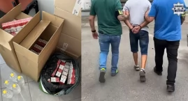 Zdjęcie przedstawia: Nielegalne papierosy, spirytus w garażu w Jaworznie, a do tego próba łapówki 