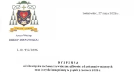 Dyspensa Biskupa Sosnowieckiego na piątek, 5 czerwca 2026 r.