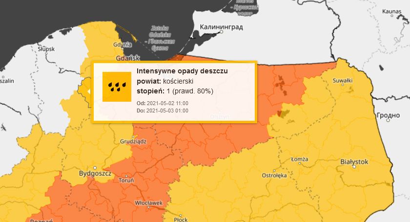 Wydano ostrzeżenia przed intensywnymi opadami deszczu