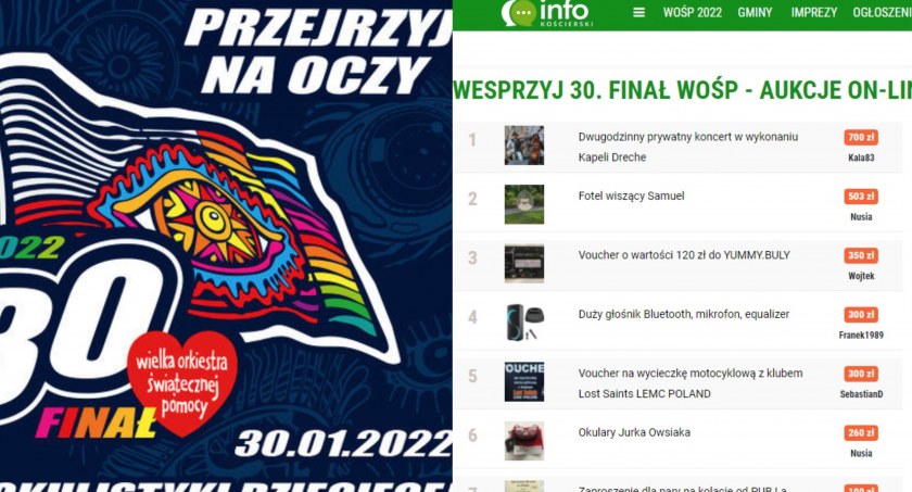 Trwa 30. Finał Wielkiej Orkiestry Świątecznej Pomocy - licytować możecie on-line na aukcje.koscierski.info
