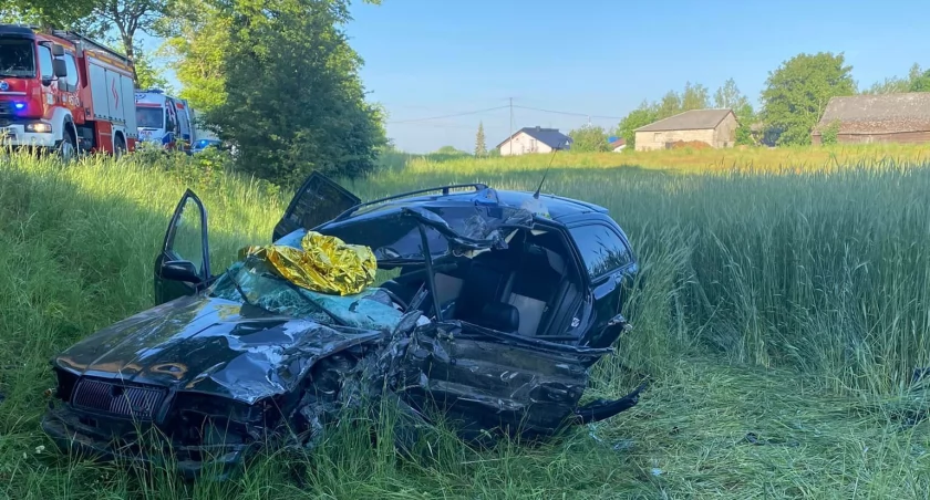 Zielona Wieś. Ciężarówką wyprzedzał autobus - zderzył się ze skodą. 21-latek ranny. W akcji LPR