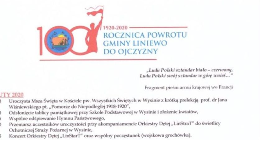 100. rocznica powrotu gminy Liniewo do ojczyzny w Wysinie