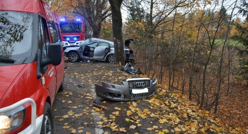 Nowa Karczma. Audi rozbiło się na drzewie - dwie osoby w szpitalu