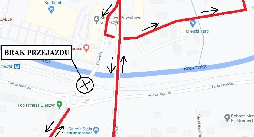 Objazd na ulicy Bobreckiej w Cieszynie