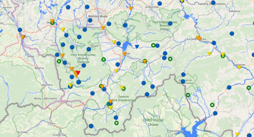 Stany ostrzegawcze na rzekach w Beskidach (Aktualizacja)