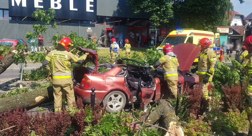Drzewo przewróciło się na jadące auto z dwiema kobietami w środku FOTO