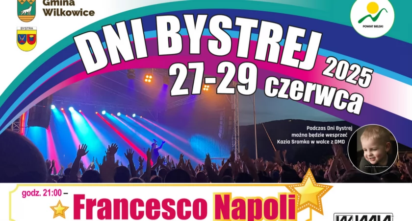 Dni Bystrej 2025 PROGRAM | Koncert Francesco Napoli, rajd rowerowy, dyskoteka i loteria fantowa
