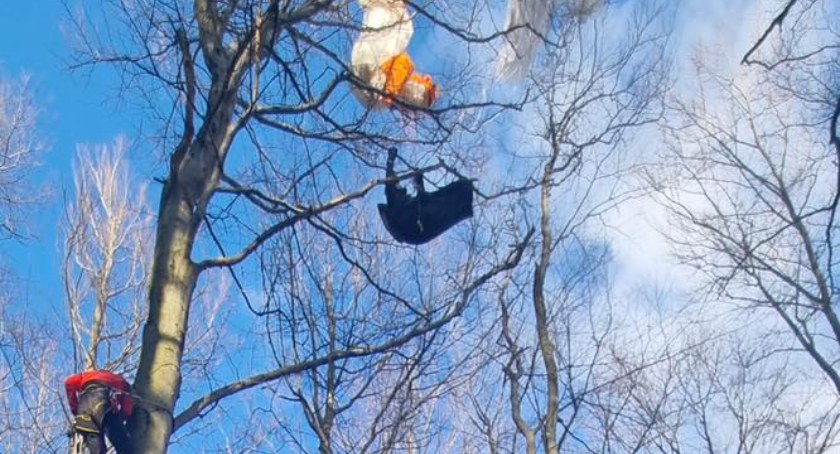 Paralotniarz zawisł 20 metrów nad ziemią w trakcie awaryjnego lądowania