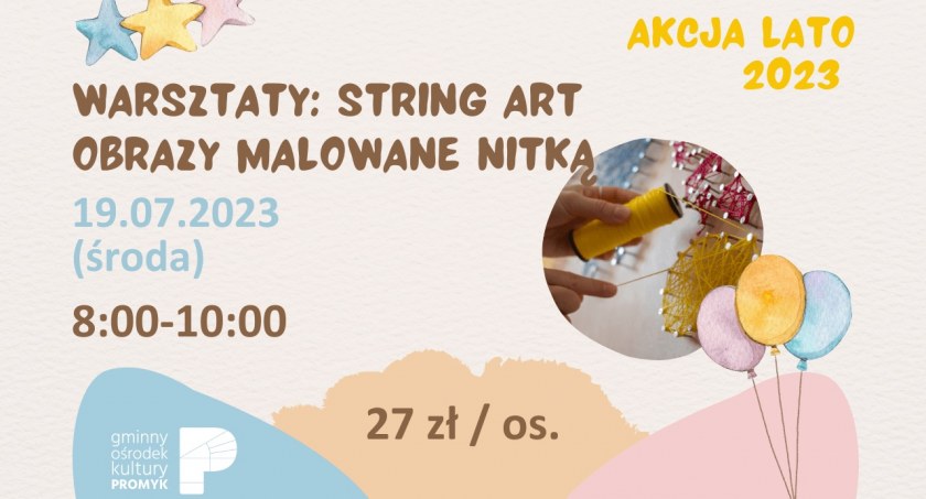 Warsztaty obrazy malowane nitką w GOK Promyk w Bystrej