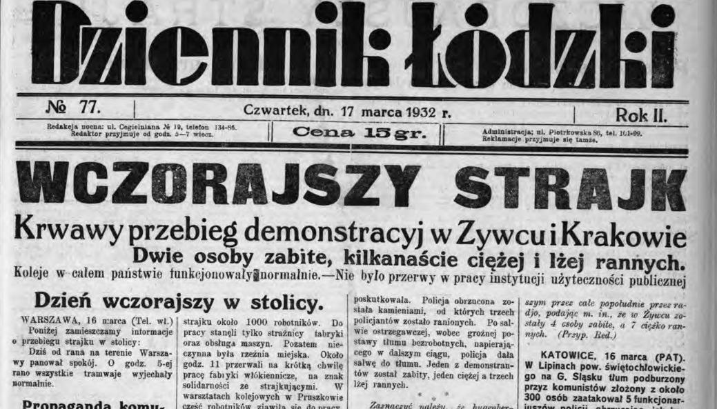 Krwawa demonstracja robotników w Żywcu - 16 marca 1932 roku