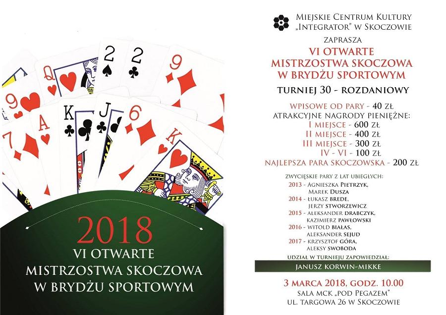 Skoczów: VI Otwarte Mistrzostwa Skoczowa w Brydżu Sportowym 03.03