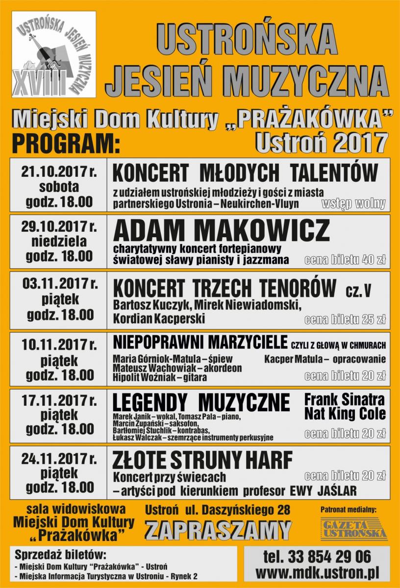 Ustroń: XVIII Ustrońska Jesień Muzyczna 21.10-24.11